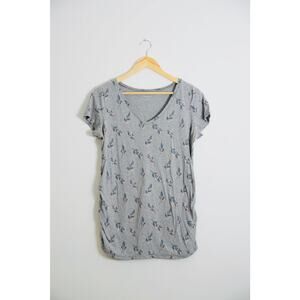 Motherhood Grey and Floral V-Neck T-Shirt Size Large